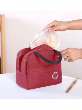 Solid Color Insulated Lunch Bag with Zip Closure and Outside Pocket.